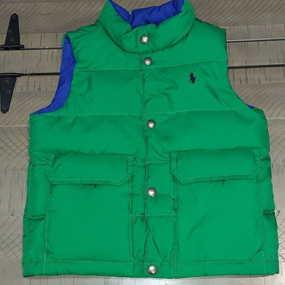 Polo Ralph Lauren Blue Green Reversible Puffer Vest Sz 4/4T